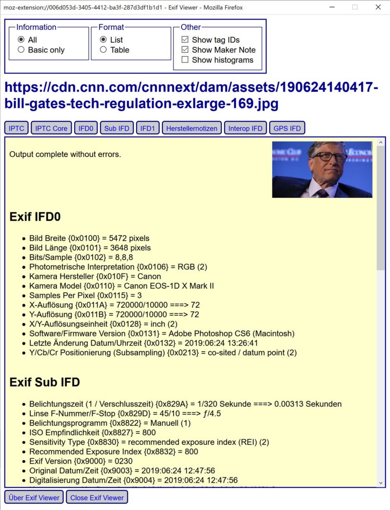 Exif-Daten mit Firefox auslesen