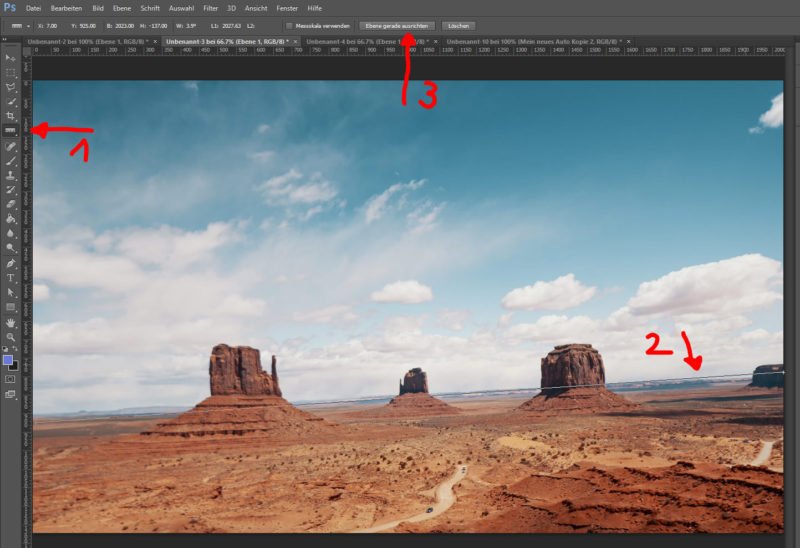 Photoshop Bild begradigen mit dem Lineal Werkzeug