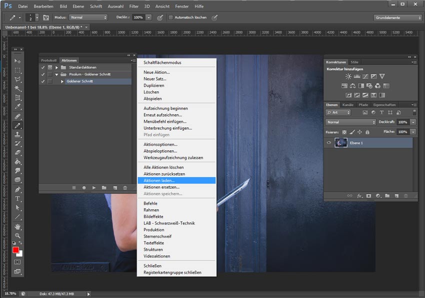 photoshop goldener schnitt aktion import
