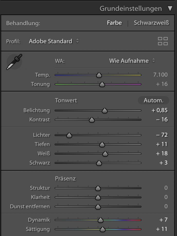 grundeinstellung lightroom